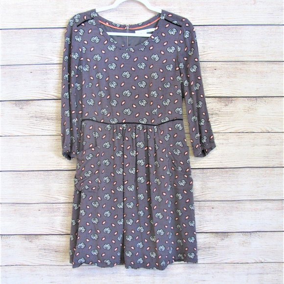 Boden Gray Maple Leaf Print Dress - Picture 4 of 7